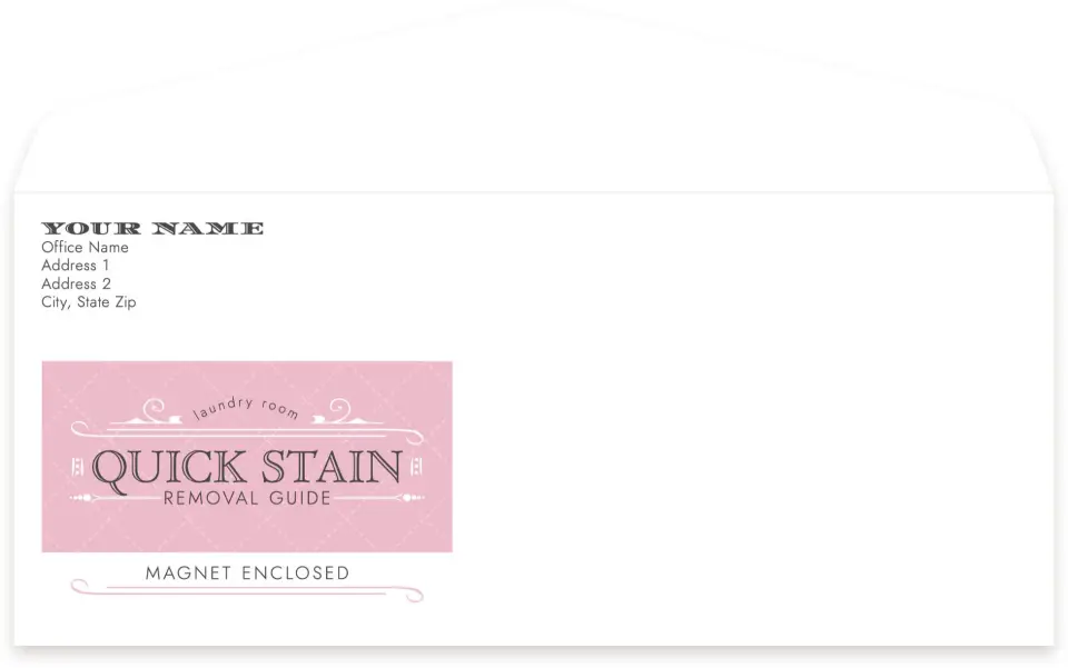 This is a 4.125 x 9.5 Business Envelope called Stain Removal printed in full color