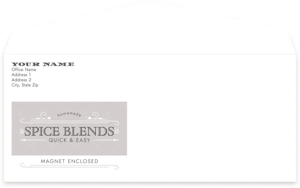 This is a 4.125 x 9.5 Business Envelope called Spice Blends printed in full color
