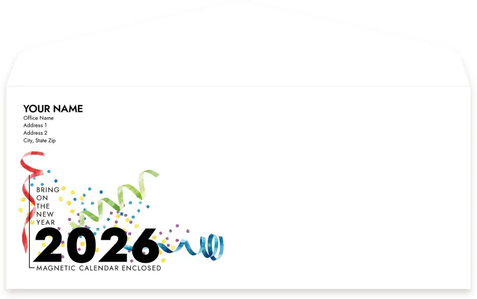This is a 4.125 x 9.5 Business Envelope called Bring on the New Year! printed in full color