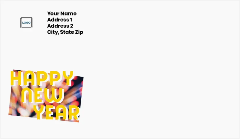 This is a 4.5 x 7.75 Return Address Printing & Design called Retro New Year printed in full color