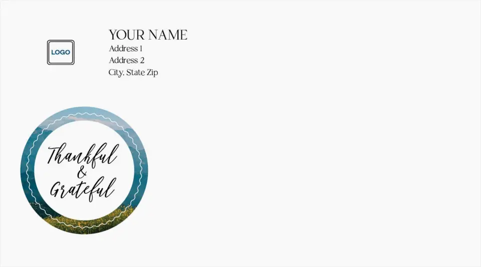This is a 4" x 6¾" Return Address Printing & Design called Thankful & Grateful printed in full color