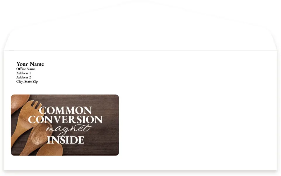 This is a 4.125 x 9.5 Business Envelope called Wooden Spoons printed in full color