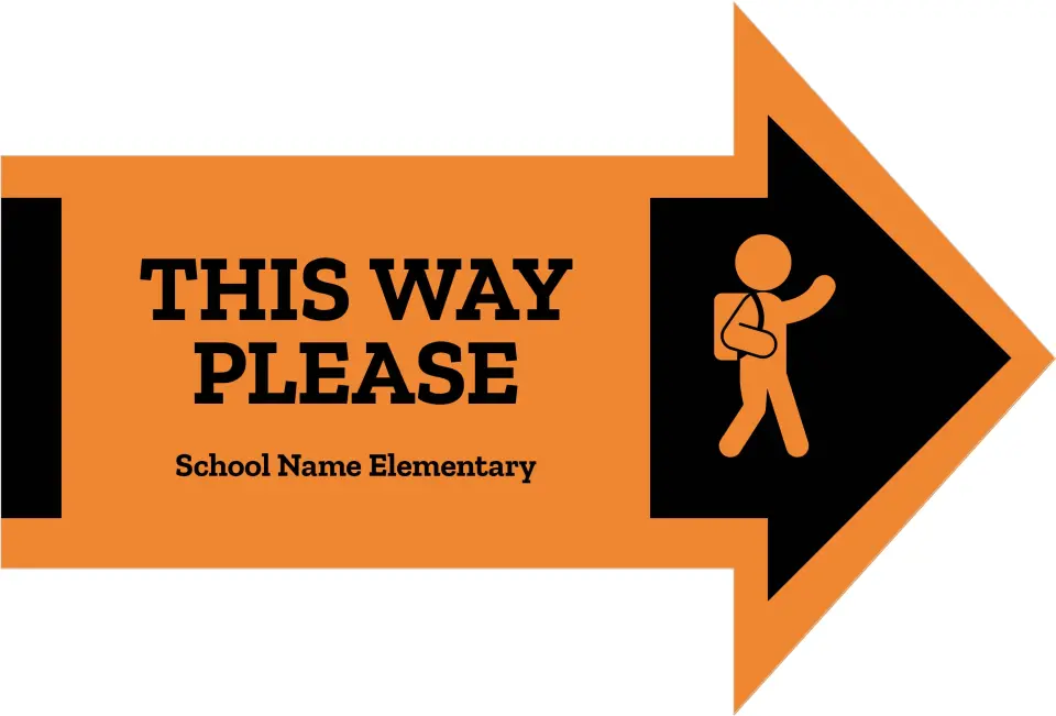 This is a 9½" x 14" Arrow Floor Decal Social Distancing Floor Decal called Backpack printed in full color on Indoor Tile/Wood Flooring paper