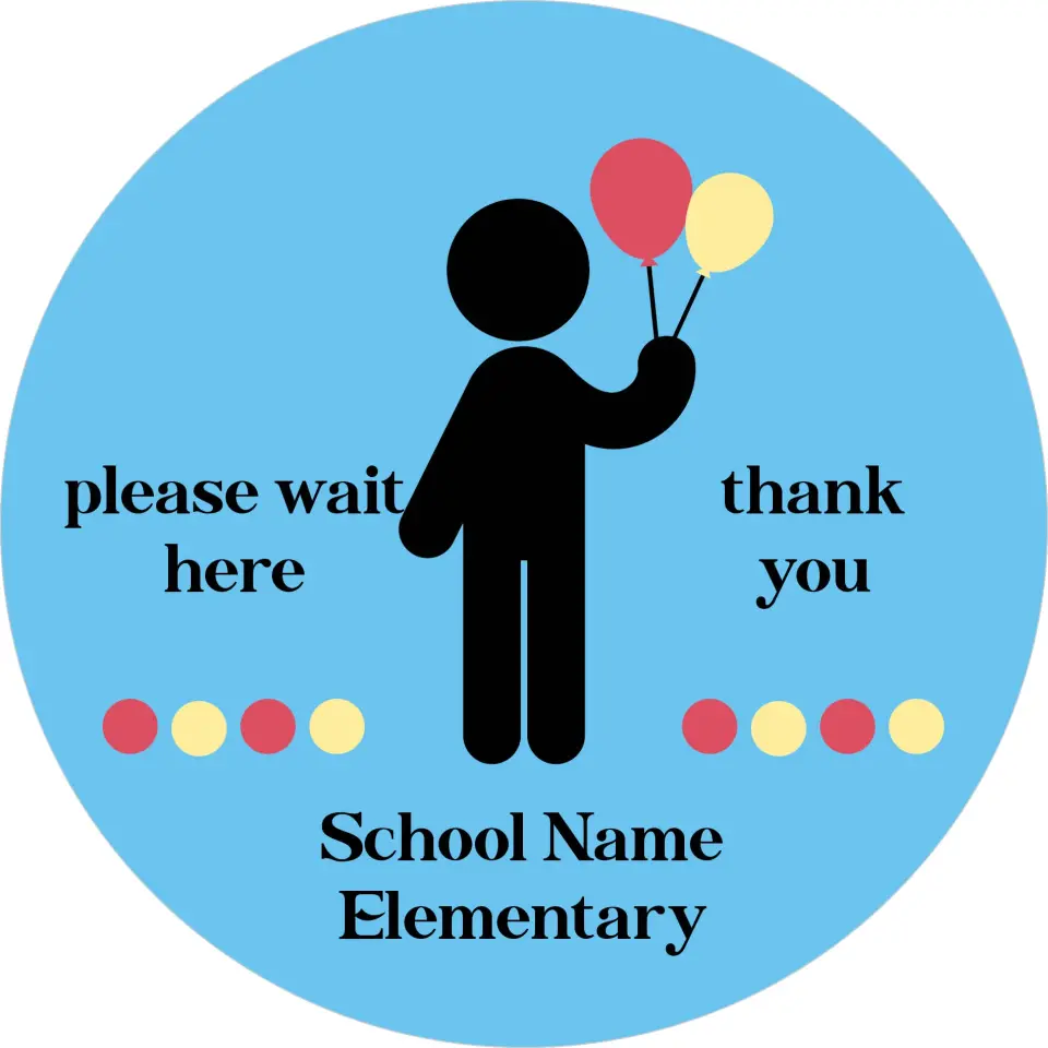 This is a 9½" Circle Floor Decal Social Distancing Floor Decal called Please Wait Here printed in full color on Indoor Tile/Wood Flooring paper