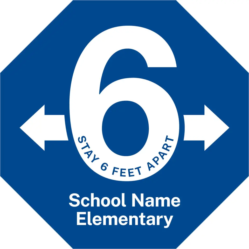This is a 9½" Octagon Floor Decal Social Distancing Floor Decal called 6 feet printed in full color on Indoor Tile/Wood Flooring paper