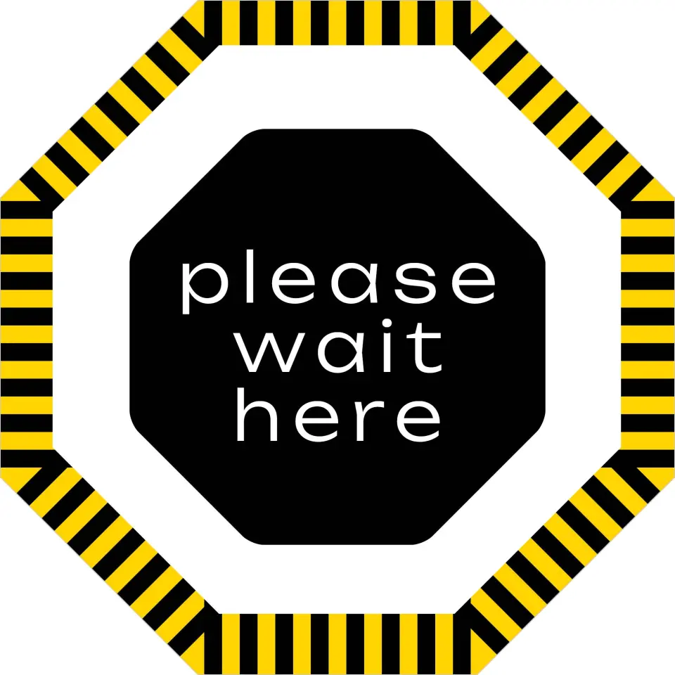 This is a 9½" Octagon Floor Decal Social Distancing Floor Decal called Caution printed in full color on Indoor Tile/Wood Flooring paper