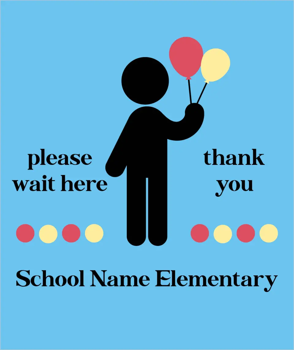 This is a 8" x 9½" Rectange Floor Decal Social Distancing Floor Decal called Please Wait Here printed in full color on Indoor Tile/Wood Flooring paper