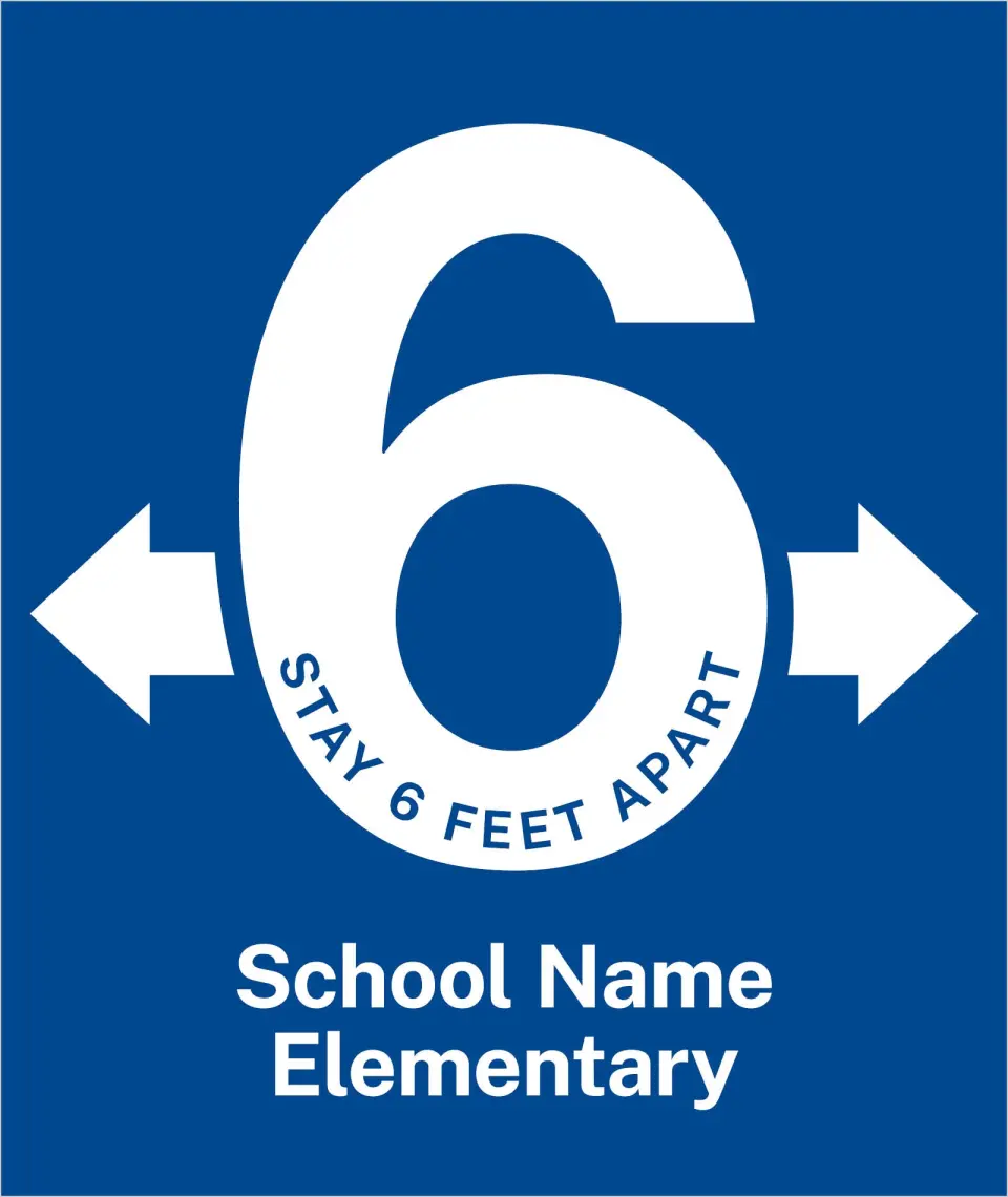 This is a 8" x 9½" Rectange Floor Decal Social Distancing Floor Decal called 6 feet printed in full color on Indoor Tile/Wood Flooring paper