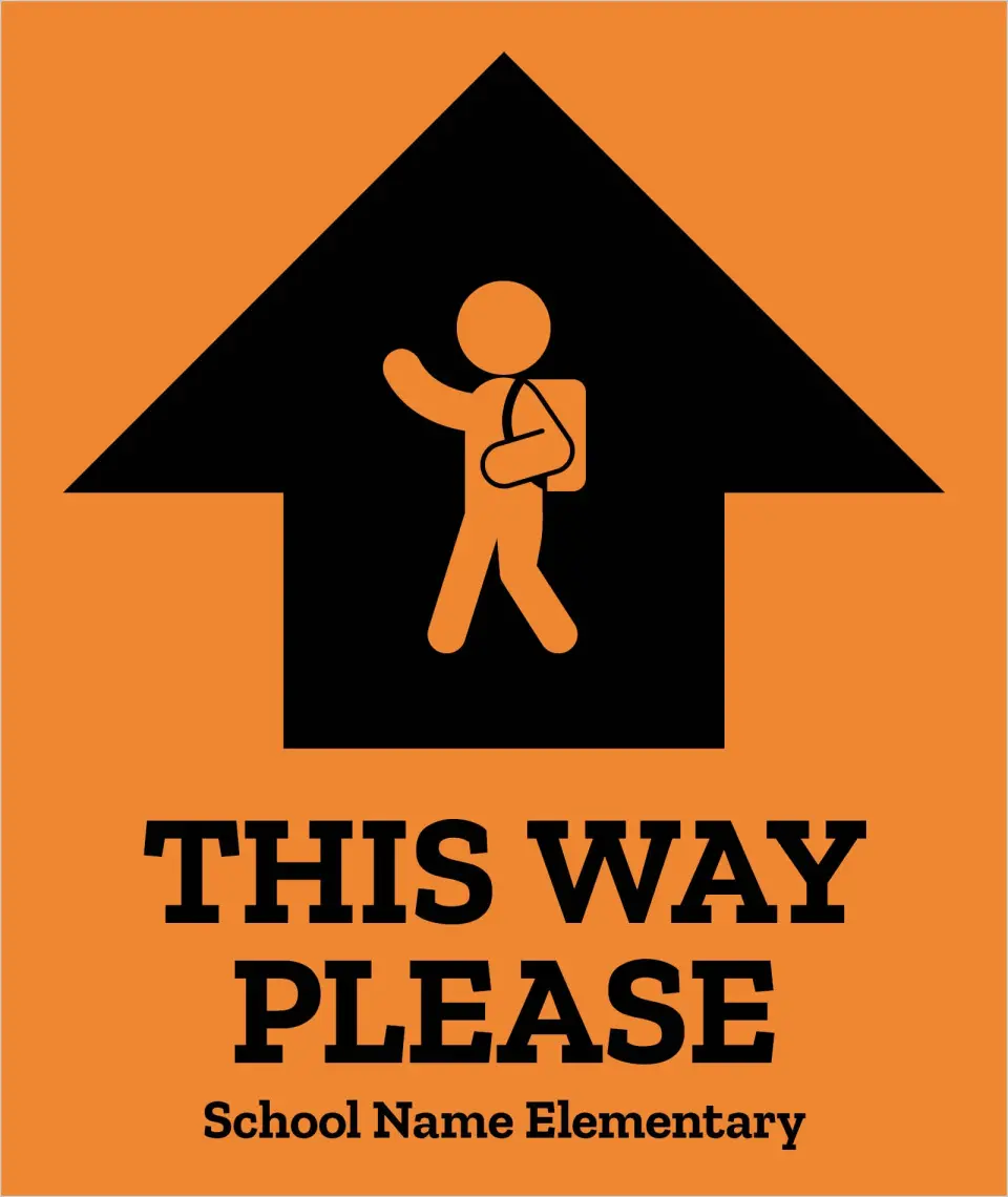 This is a 8" x 9½" Rectange Floor Decal Social Distancing Floor Decal called Backpack printed in full color on Indoor Tile/Wood Flooring paper