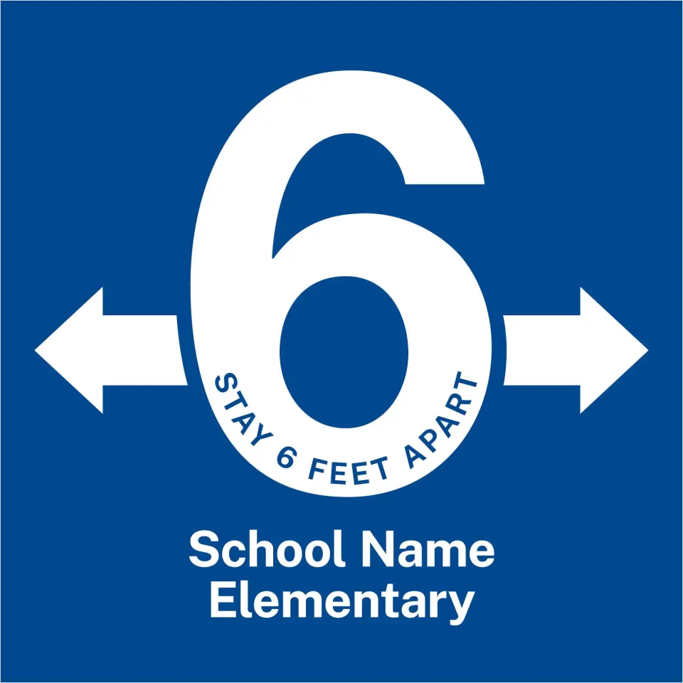 This is a 9½" Square Floor Decal Social Distancing Floor Decal called 6 feet printed in full color on Indoor Tile/Wood Flooring paper