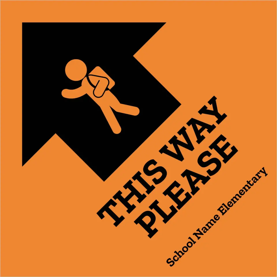 This is a 9½" Square Floor Decal Social Distancing Floor Decal called Backpack printed in full color on Indoor Tile/Wood Flooring paper