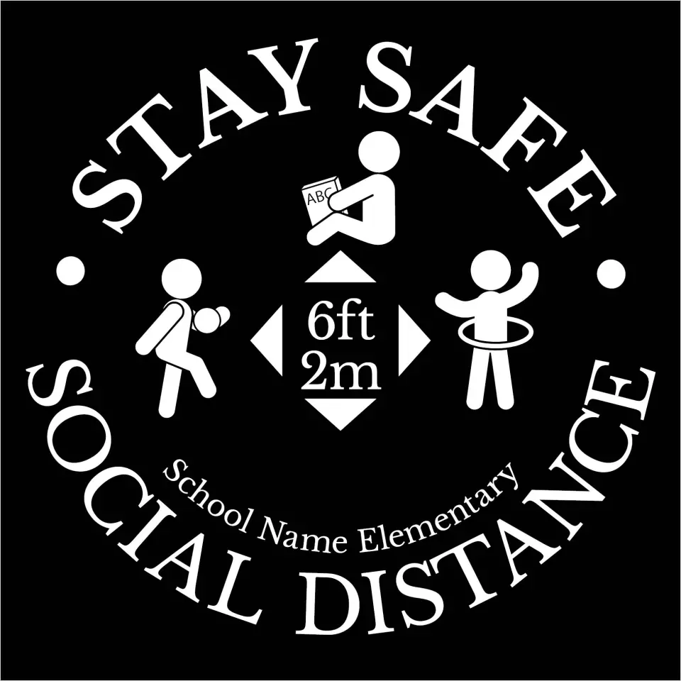 This is a 9½" Square Floor Decal Social Distancing Floor Decal called Stay Safe printed in full color on Indoor Tile/Wood Flooring paper