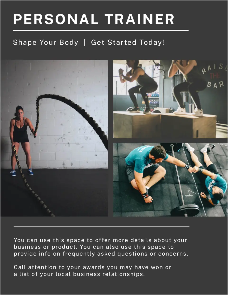 This is a 8½" x 11" Flyer called Raise The Bar printed in full color