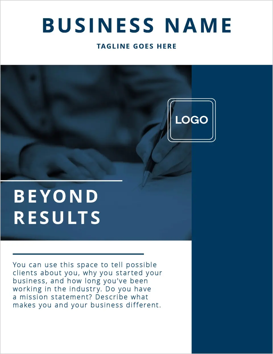 This is a 8½" x 11" Flyer called Beyond Results printed in full color