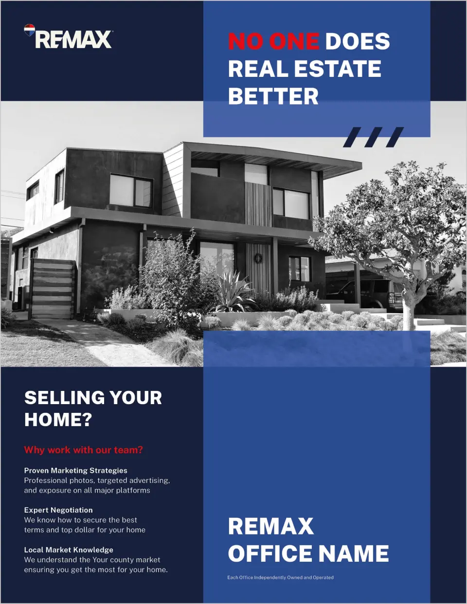 This is a 8½" x 11" Flyer called REMAX No One Better printed in full color
