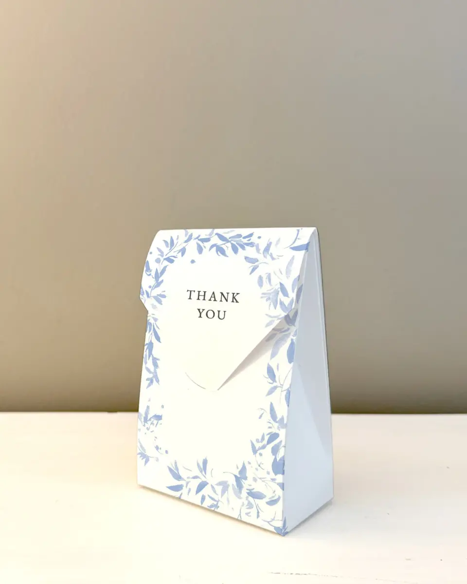 This is a 3.5" x 5.5" Wedding Favor Boxe called Spring Surround printed in full color with Gold foil