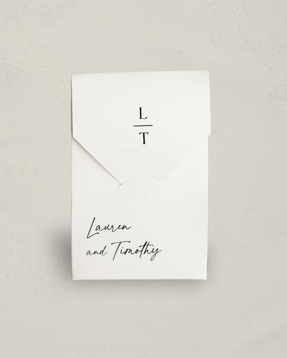 This is a 3.5" x 5.5" Wedding Favor Boxe called The Lauren printed in full color