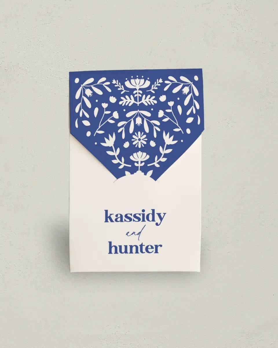 This is a 3.5" x 5.5" Wedding Favor Boxe called The Kassidy printed in full color