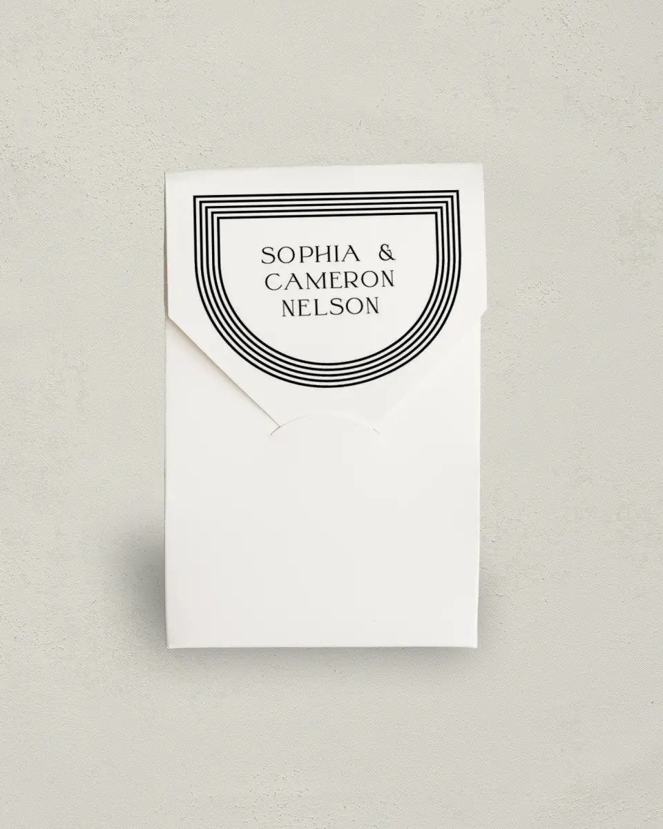 This is a 3.5" x 5.5" Wedding Favor Boxe called Passionate Arch printed in full color