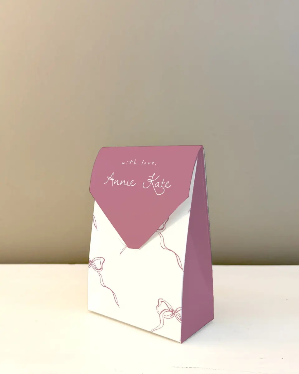 This is a 3.5" x 5.5" Wedding Favor Boxe called Careful Coquette printed in full color