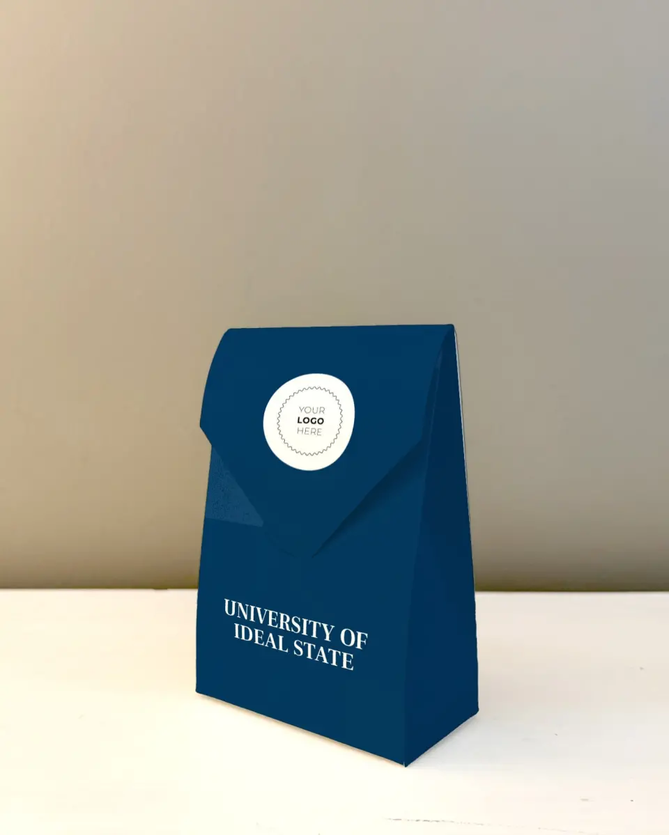 This is a 3.5" x 5.5" Business Favor Boxe called Spirited Academics printed in full color with Rose Gold foil