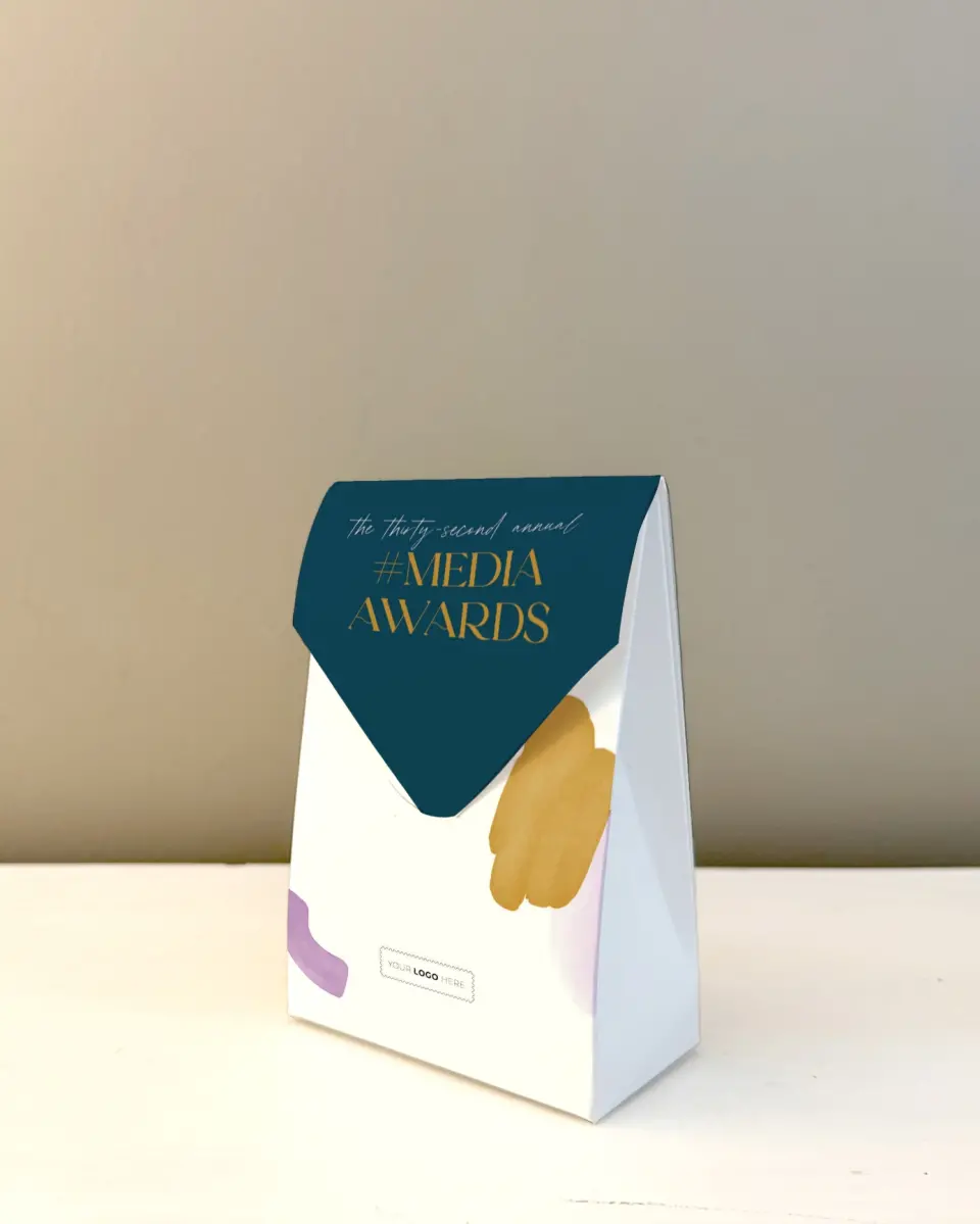 This is a 3.5" x 5.5" Business Favor Boxe called Cordially Colorful printed in full color with Rose Gold foil