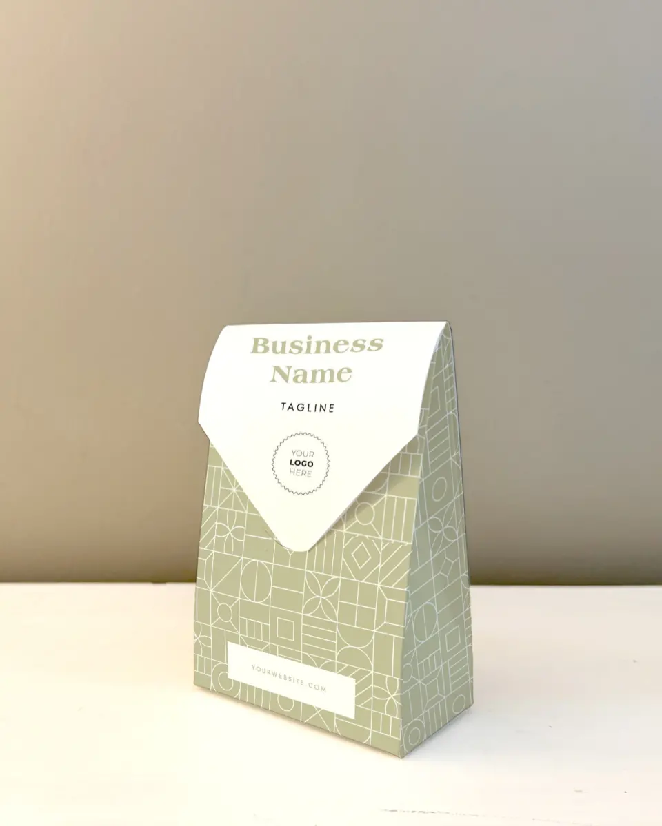 This is a 3.5" x 5.5" Business Favor Boxe called Geometric Grid printed in full color with Rose Gold foil