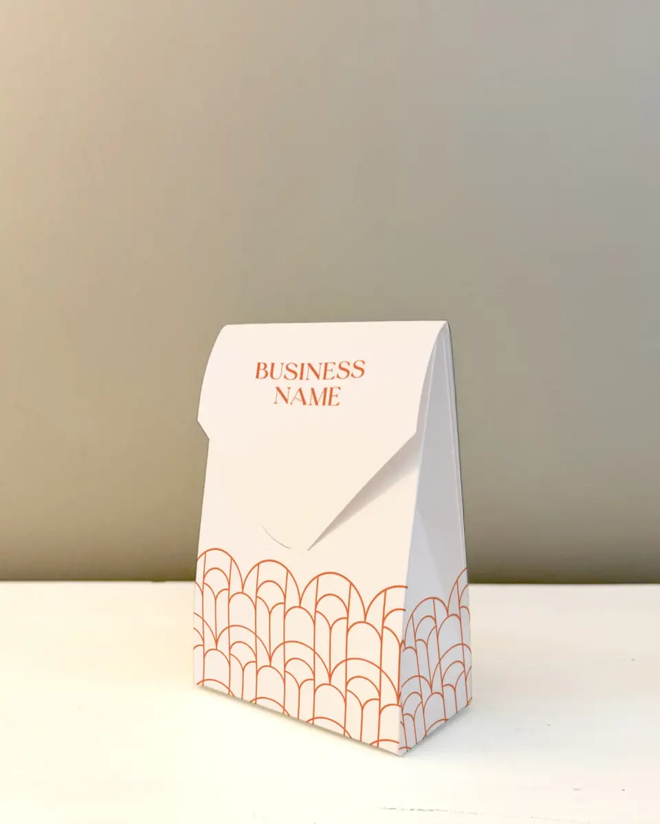 This is a 3.5" x 5.5" Business Favor Boxe called Arching Angles printed in full color with Rose Gold foil