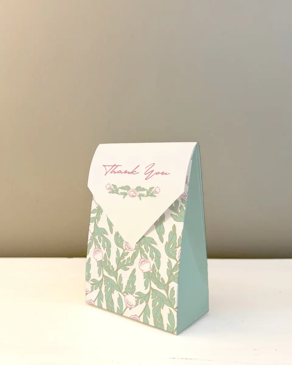 This is a 3.5" x 5.5" Wedding Favor Boxe called Secret Meadow printed in full color