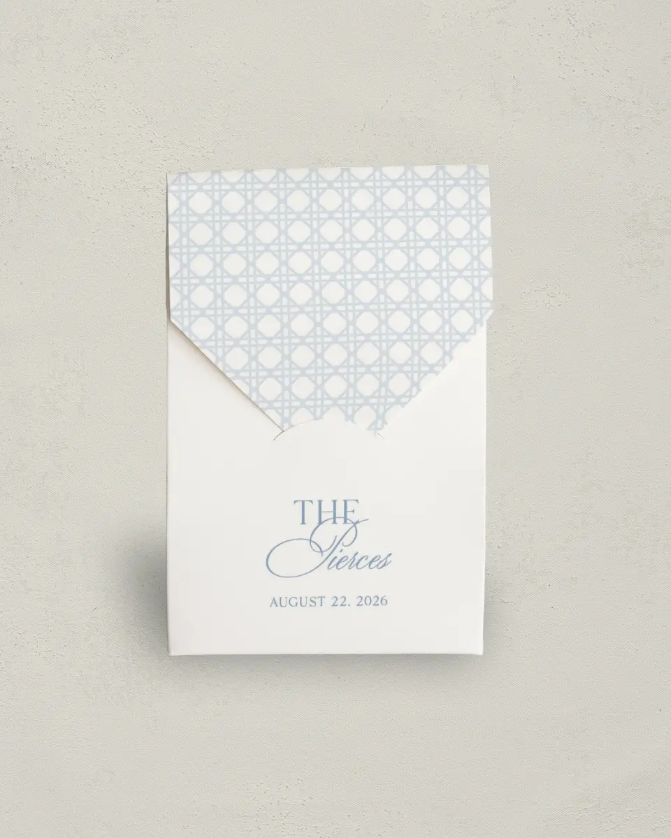 This is a 3.5" x 5.5" Wedding Favor Boxe called Woven Serenity printed in full color