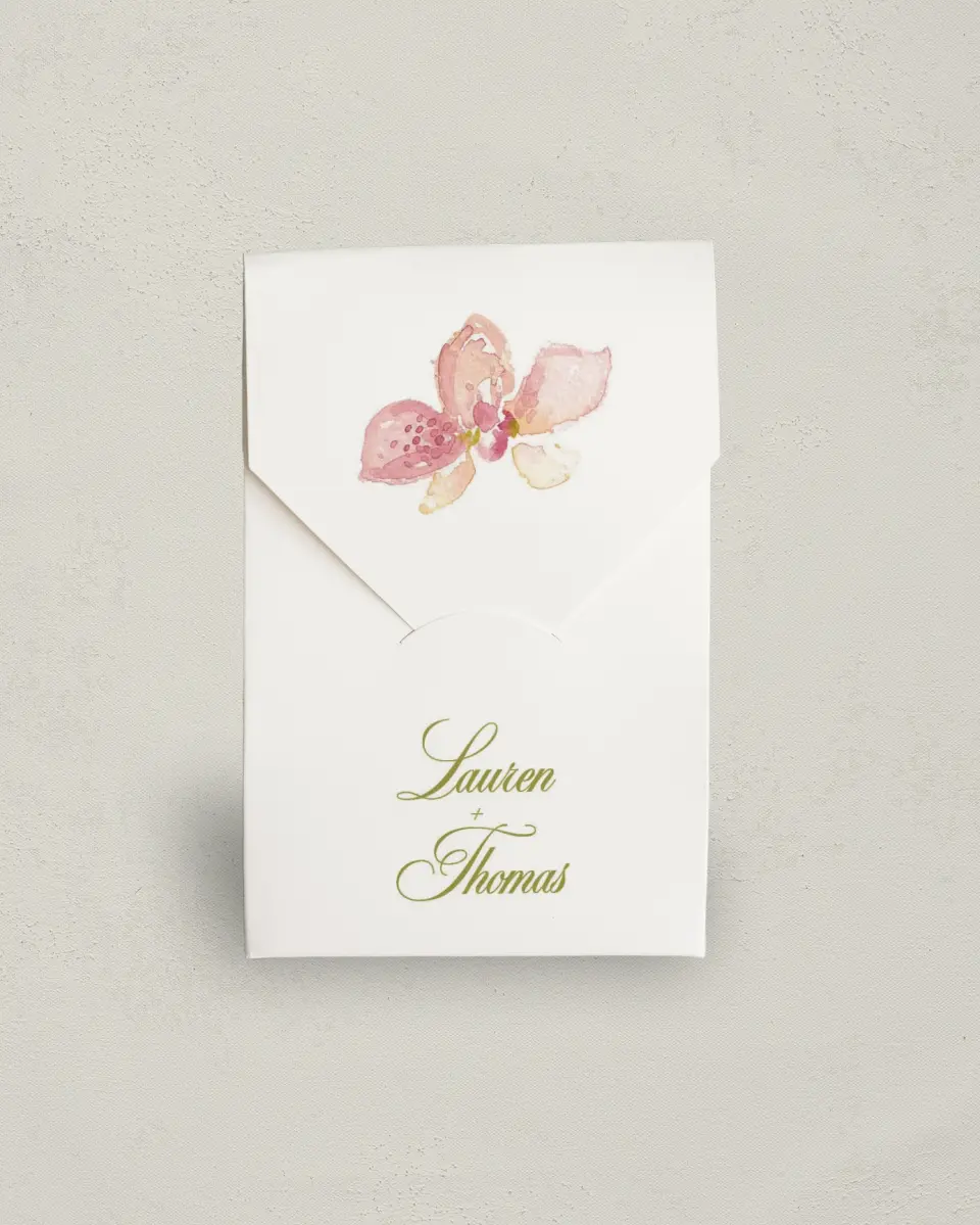 This is a 3.5" x 5.5" Wedding Favor Boxe called Paradise in Bloom printed in full color