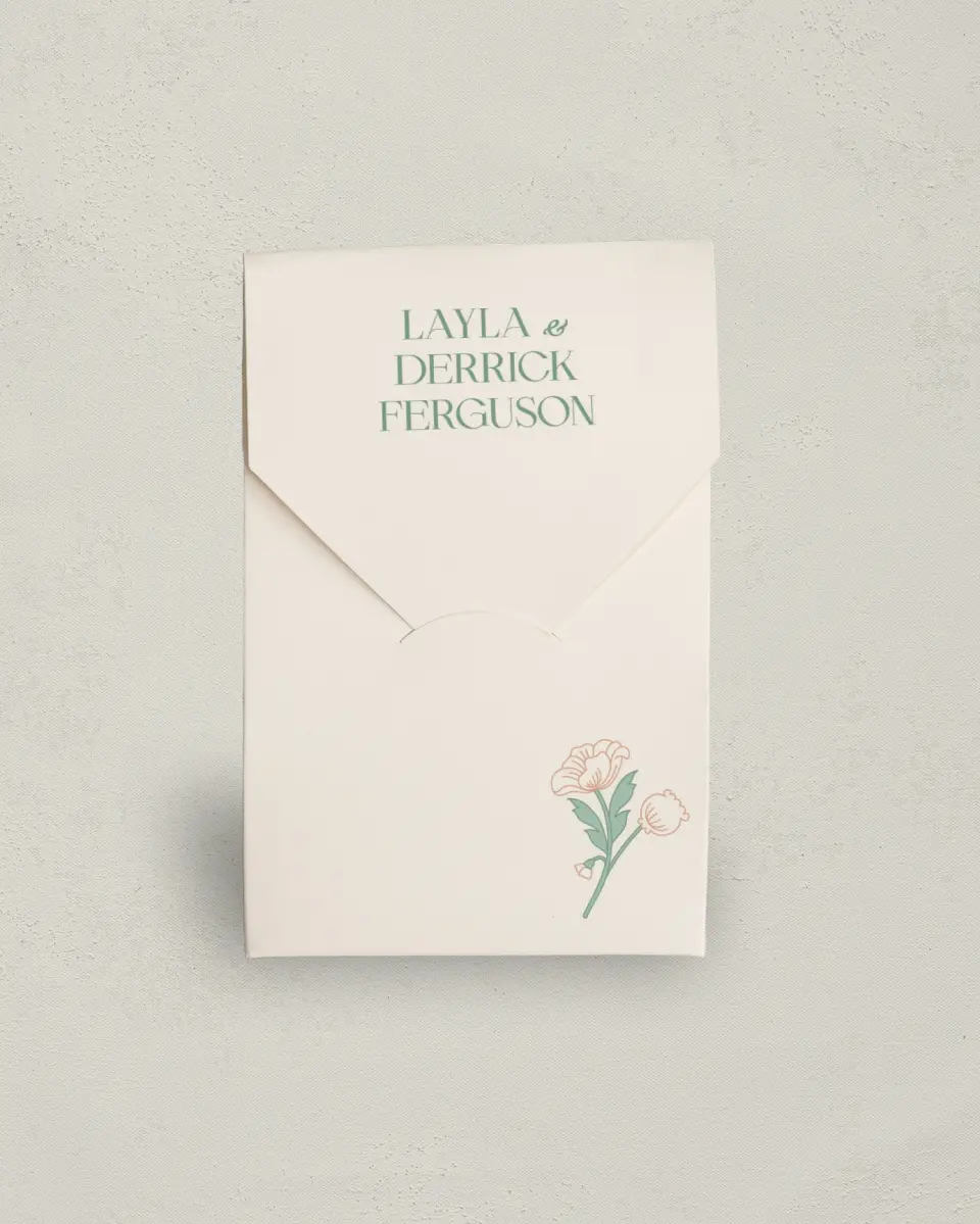 This is a 3.5" x 5.5" Wedding Favor Boxe called Vintage Dream printed in full color
