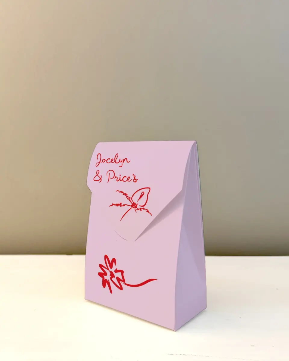 This is a 3.5" x 5.5" Wedding Favor Boxe called Flourishing Love printed in full color