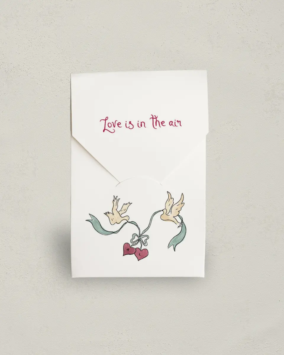 This is a 3.5" x 5.5" Wedding Favor Boxe called Love Dove printed in full color with Gold foil