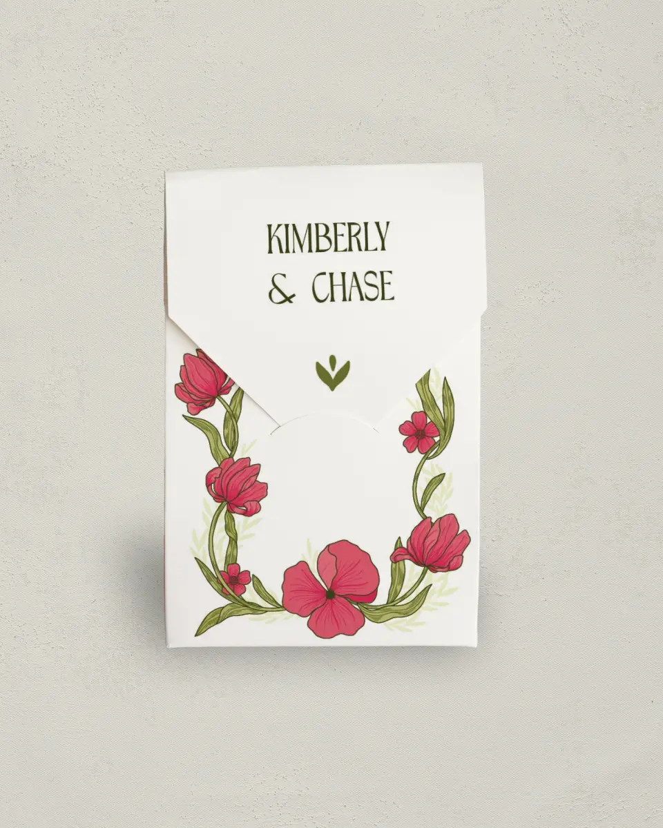 This is a 3.5" x 5.5" Wedding Favor Boxe called Nouveau Romance printed in full color with Gold foil