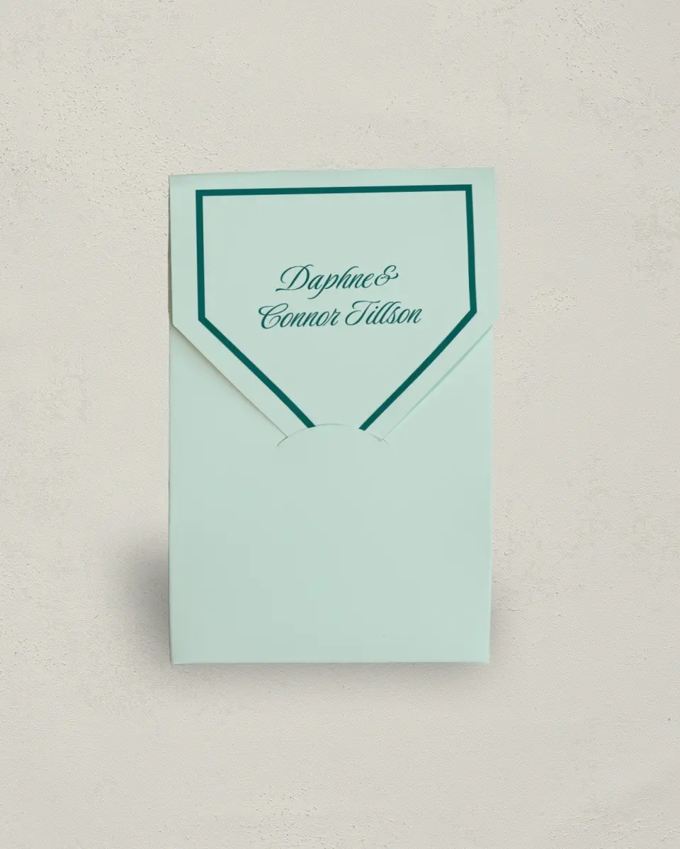 This is a 3.5" x 5.5" Wedding Favor Boxe called Faithful Frame printed in full color with Gold foil