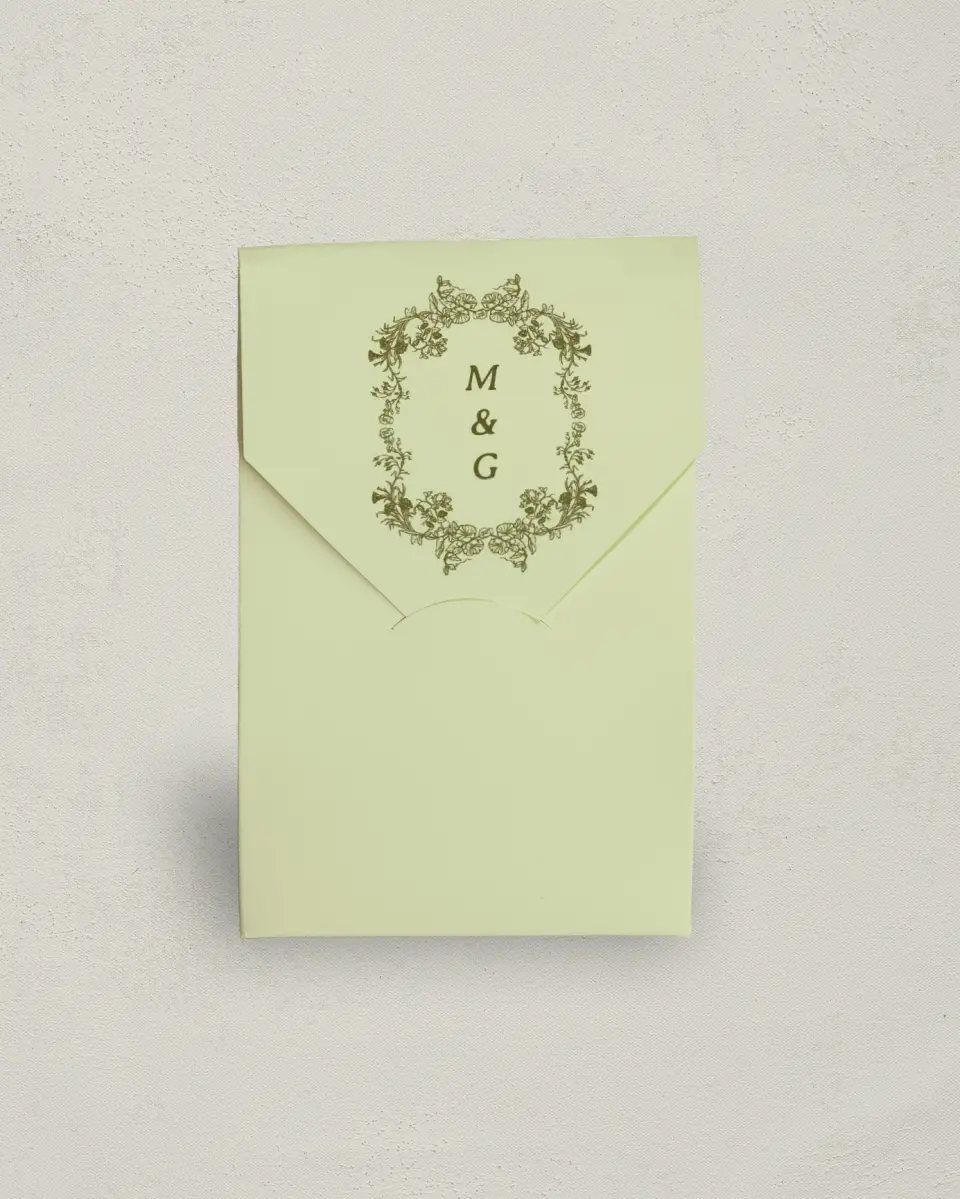 This is a 3.5" x 5.5" Wedding Favor Boxe called Vintage Chinoiserie printed in full color with Gold foil