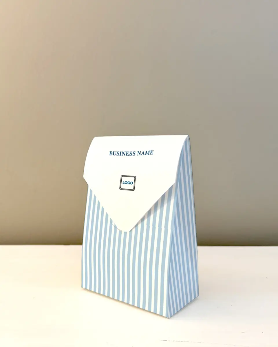 This is a 3.5" x 5.5" Business Favor Boxe called Preppy Stripe printed in full color with Rose Gold foil