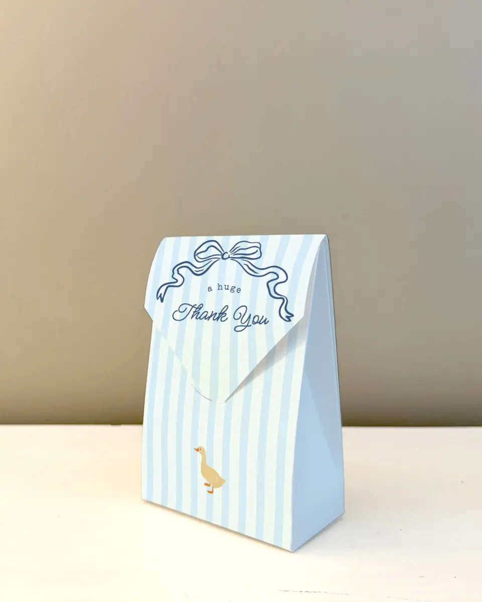 This is a 3.5" x 5.5" Wedding Favor Boxe called Little Duckling printed in full color