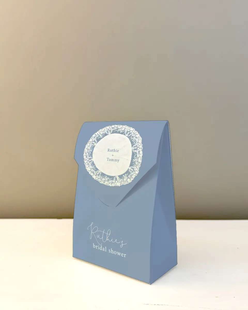 This is a 3.5" x 5.5" Wedding Favor Boxe called Laced in Love printed in full color