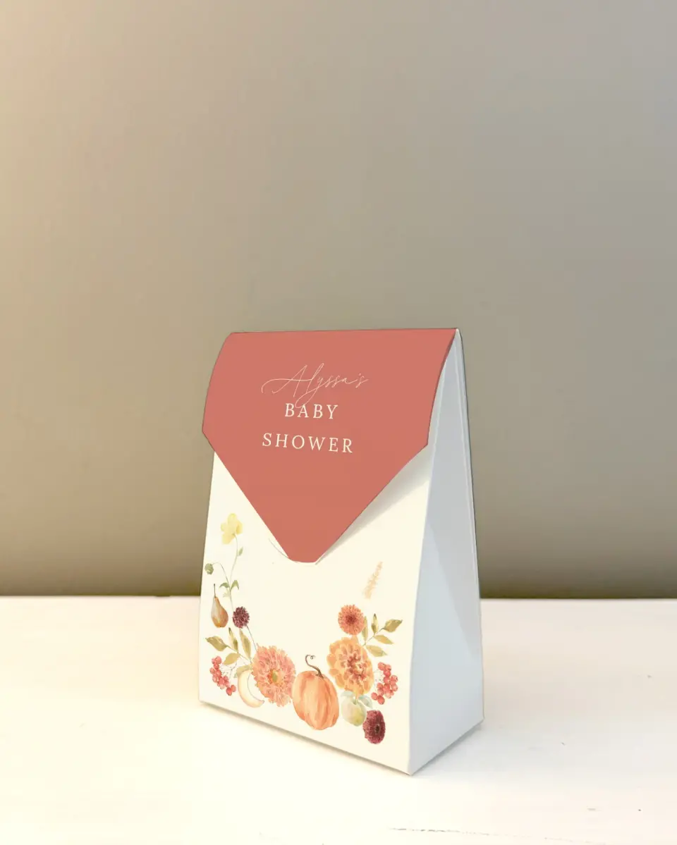 This is a 3.5" x 5.5" Wedding Favor Boxe called Harvest Moon printed in full color