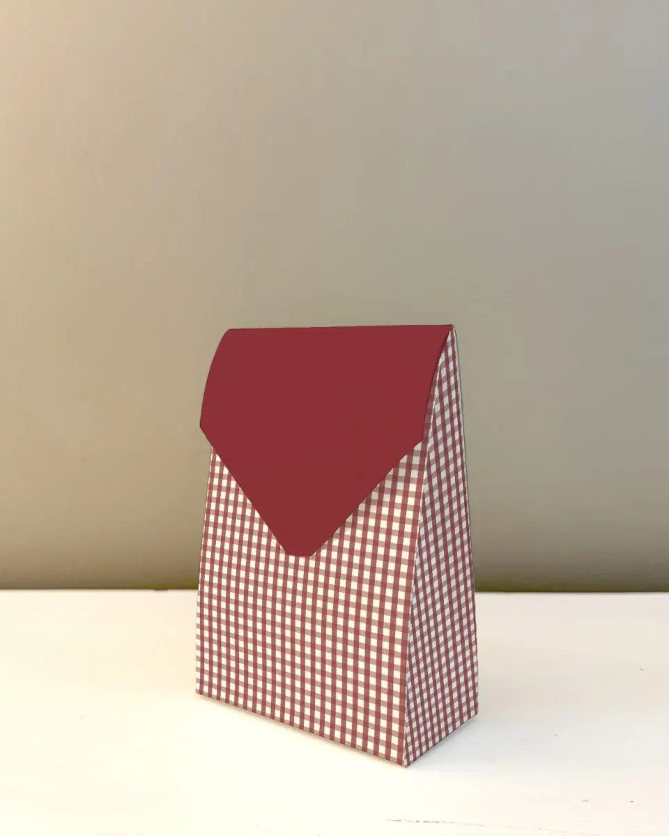 This is a 3.5" x 5.5" Wedding Favor Boxe called Gingham Cheer printed in full color with Rose Gold foil