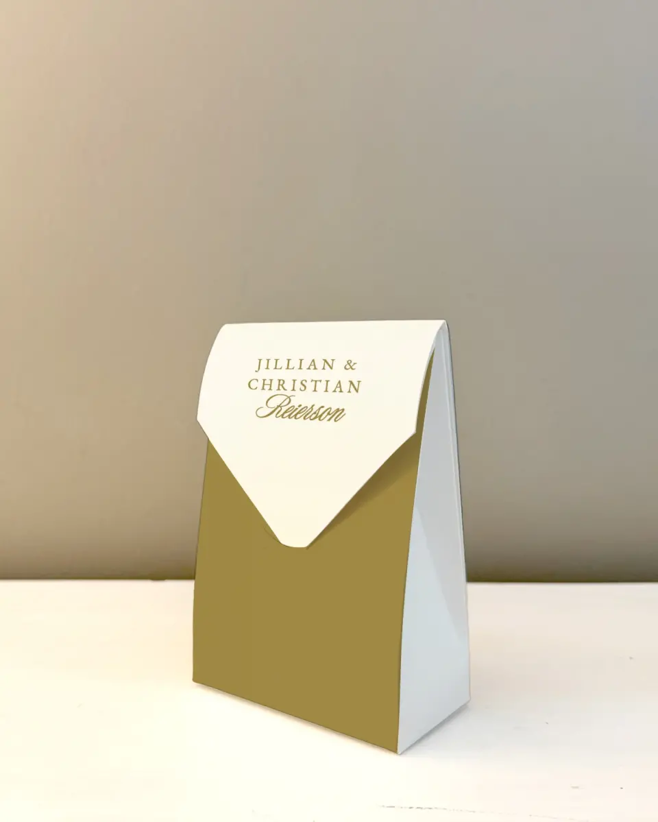 This is a 3.5" x 5.5" Wedding Favor Boxe called The Jillian printed in full color