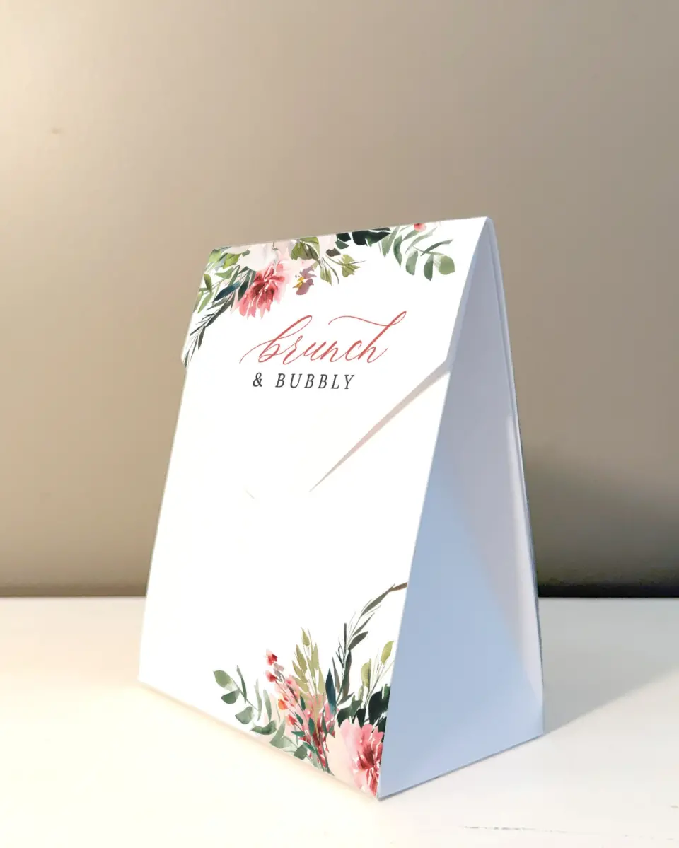 This is a 5" x 7" Wedding Favor Boxe called Blooming Brunch printed in full color