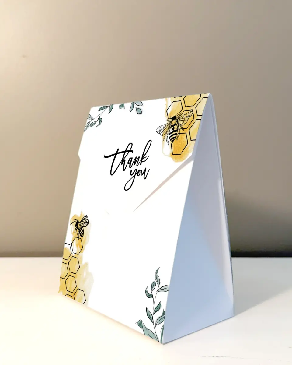 This is a 5" x 7" Wedding Favor Boxe called Mama to Bee printed in full color with Gold foil