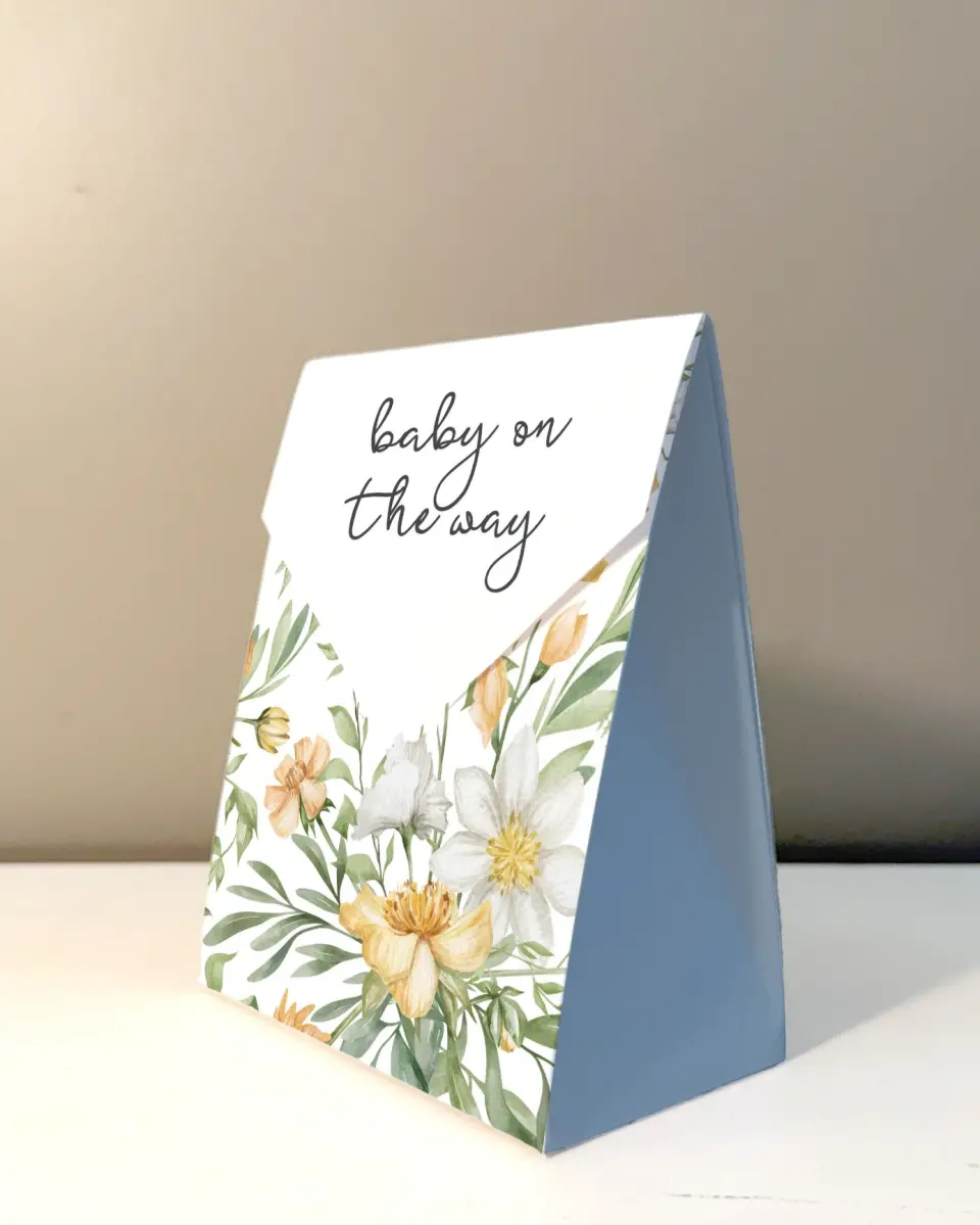 This is a 5" x 7" Wedding Favor Boxe called Baby in Bloom printed in full color with Gold foil