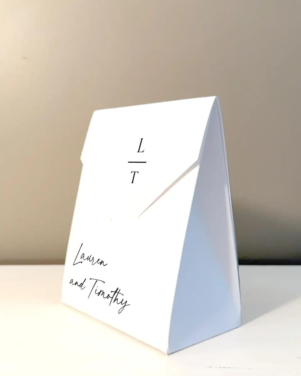 This is a 5" x 7" Wedding Favor Boxe called The Lauren printed in full color