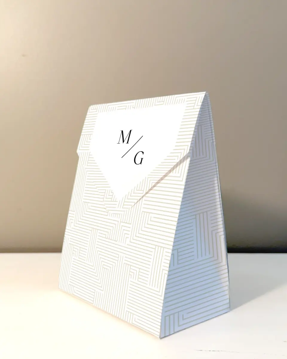 This is a 5" x 7" Wedding Favor Boxe called Love Maze printed in full color