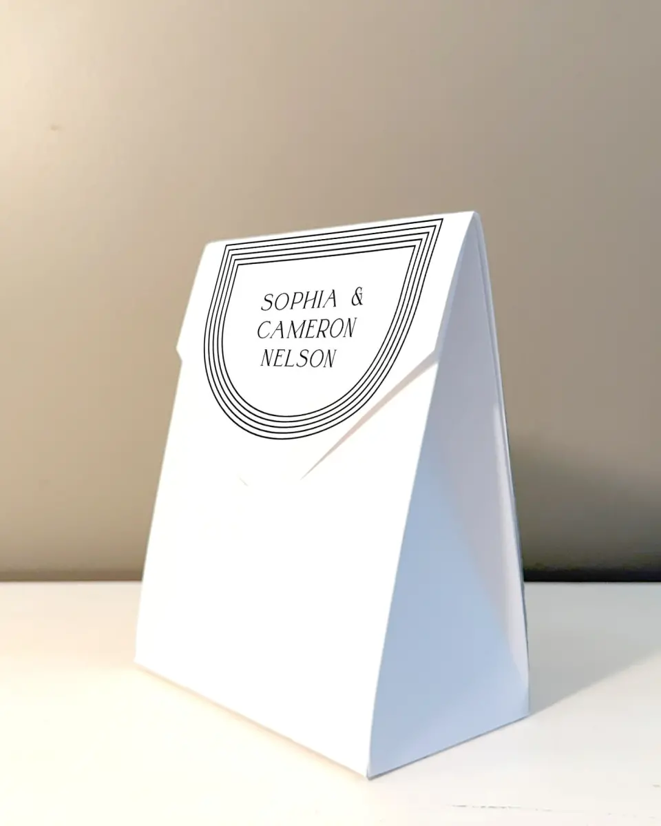 This is a 5" x 7" Wedding Favor Boxe called Passionate Arch printed in full color