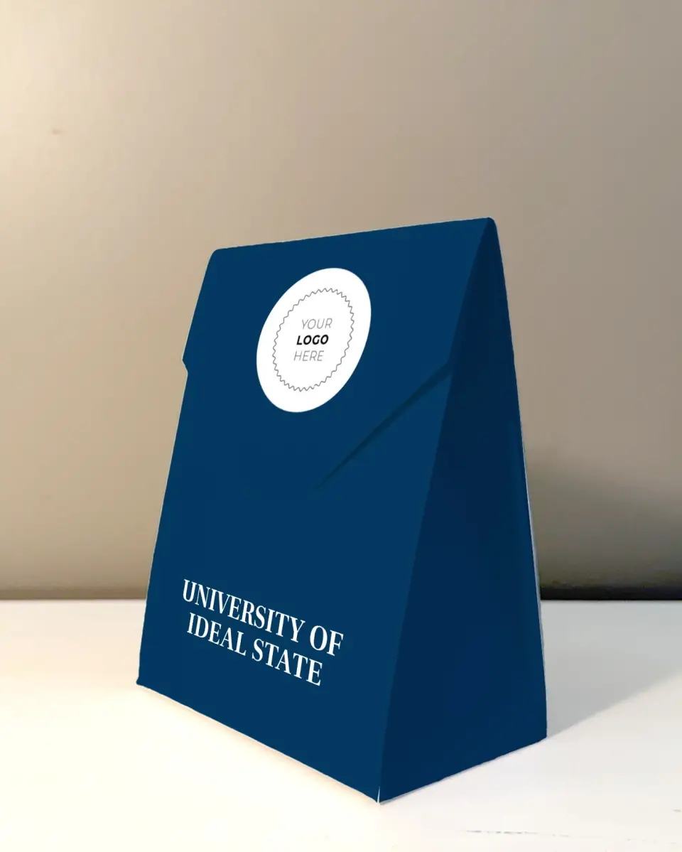 This is a 5" x 7" Business Favor Boxe called Spirited Academics printed in full color